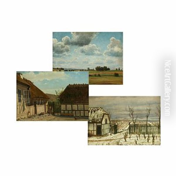 Landscape (+ 2 Others; 3 Works, Various Sizes) Oil Painting by Christian Vigilius Blache