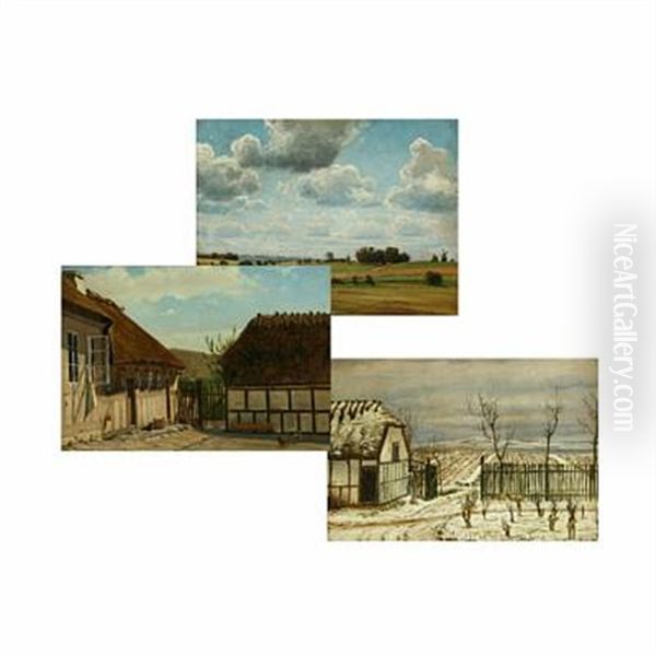 Landscape (+ 2 Others; 3 Works) Oil Painting by Christian Vigilius Blache