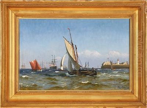 Lifely Traffic Near Trekroner Fort At Copenhagen Harbour Oil Painting by Christian Vigilius Blache