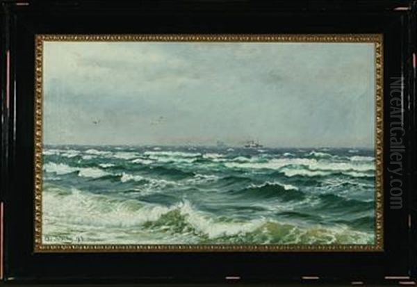 Boats Along The Coast Of Samso Oil Painting by Christian Vigilius Blache