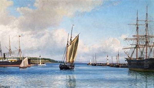 View Of Arhus Harbour Towards Kalo Vig - Creek Oil Painting by Christian Vigilius Blache