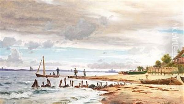 Coastal Scenery From Hellebaek Oil Painting by Christian Vigilius Blache