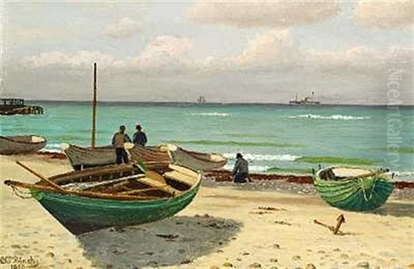 Marine Med Optrukne Robade Pa Stranden Oil Painting by Christian Vigilius Blache