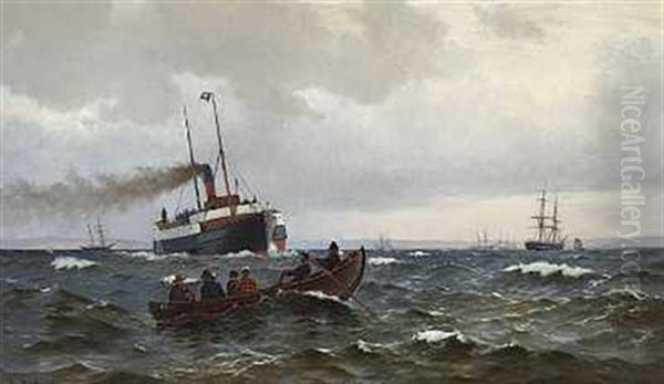 Damper Og Robad Pa Havet Oil Painting by Christian Vigilius Blache