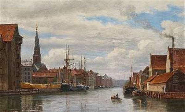 Parti Fra Christianshavn, I Baggrunden Vor Frelser Kirkes Tarn Oil Painting by Christian Vigilius Blache