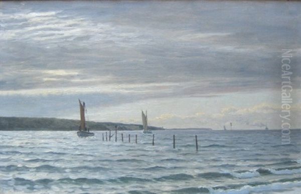 Sejlbade Og Skibe Naer Kysten Oil Painting by Christian Vigilius Blache