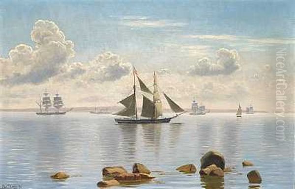 Sejlskibe Pa Havet En Stille Sommerdag Oil Painting by Christian Vigilius Blache