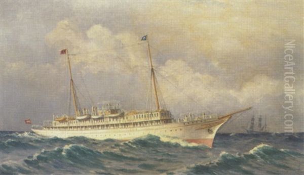 En Luksusyacht Pa Havet I Frisk Vejr Oil Painting by Christian Vigilius Blache