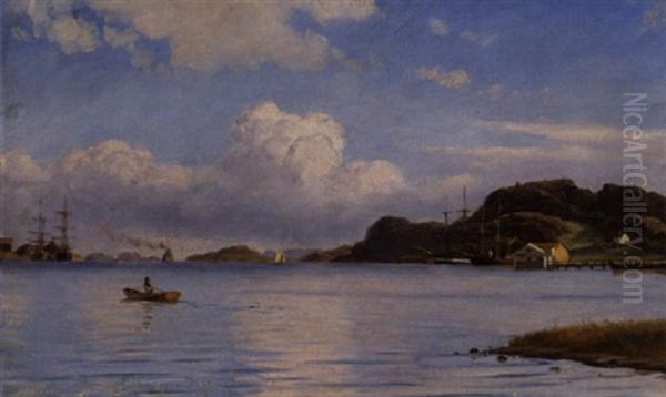 Kystparti Med En Jolle Pa Vandet Oil Painting by Christian Vigilius Blache