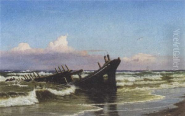 Skibsvrag I Braending Oil Painting by Christian Vigilius Blache