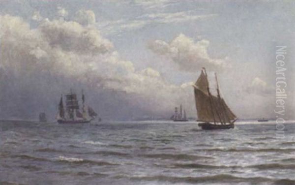 Bygever I Sundet Ud For Snekkersten Oil Painting by Christian Vigilius Blache