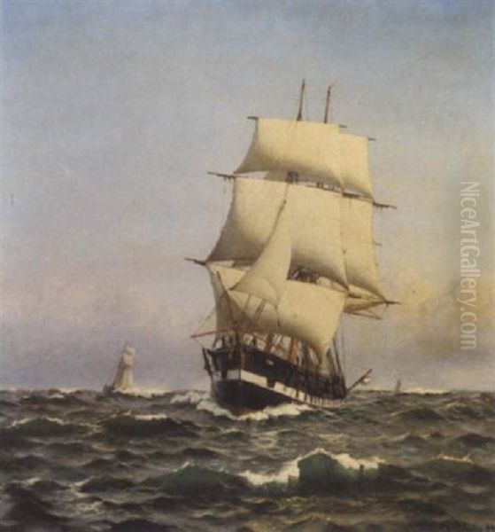 Fregatten Jylland Pa Abent Hav Oil Painting by Christian Vigilius Blache