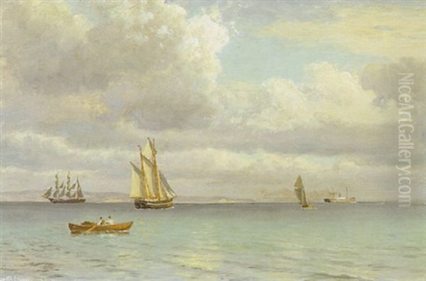 Marine, Skibe Udfor Snekkersten Oil Painting by Christian Vigilius Blache