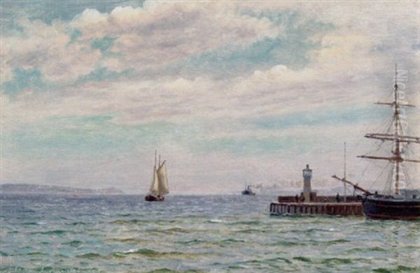Udsigt Fra Aarhus Nordhavn Mod Mols Hoved Oil Painting by Christian Vigilius Blache