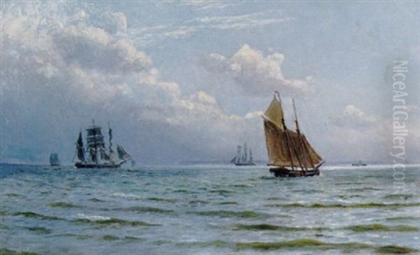 Marine Med Skibe I Sundet Ud For Snekkersten Oil Painting by Christian Vigilius Blache