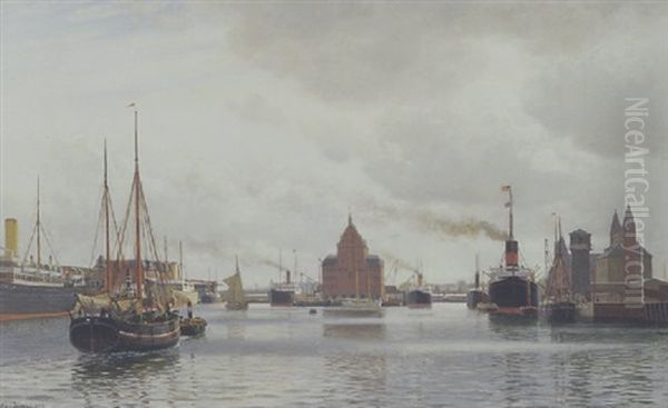 Livlig Trafik I Kobenhavns Havn Oil Painting by Christian Vigilius Blache