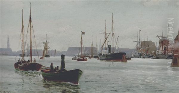 Parti Fra Kobenhavns Havn Oil Painting by Christian Vigilius Blache