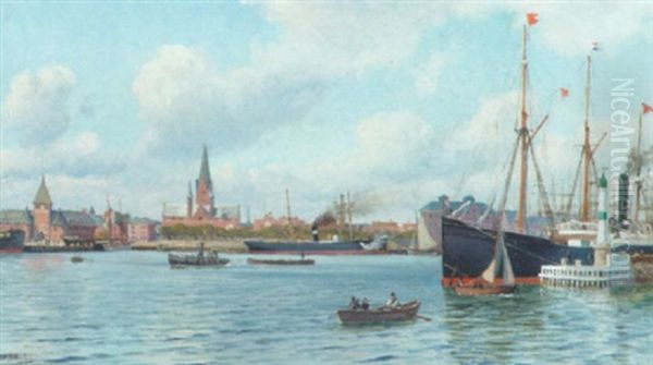 Parti Fra Arhus Havn Oil Painting by Christian Vigilius Blache