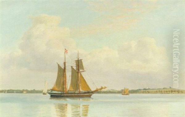 Sejlskibe Ved Kalundborg Oil Painting by Christian Vigilius Blache