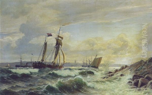 Pa Nordsiden Af Stranden Ved Kronborg. Formiddag Med Stiv Kuling Oil Painting by Christian Vigilius Blache