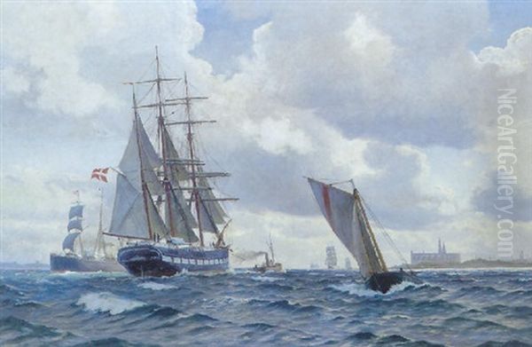 Marine Med Danske Og Engelske Skibe Ud For Kronberg Oil Painting by Christian Vigilius Blache