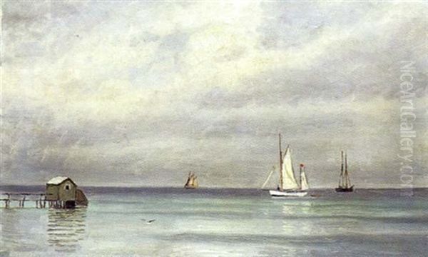 Skibe I Sundet Ved Rungsted Oil Painting by Christian Vigilius Blache