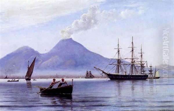 Opankrede Skibe Og Fiskerbade I Middelhavet Ved Vesuv Oil Painting by Christian Vigilius Blache