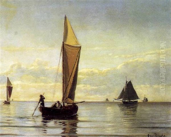 Fiskerbade I Sundet Oil Painting by Christian Vigilius Blache