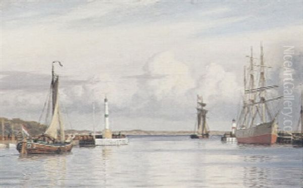 Havneindlobet Til Arhus Havn Oil Painting by Christian Vigilius Blache