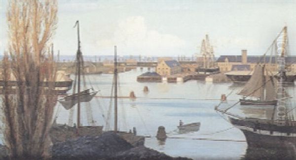 Udsigt Over Kobenhavns Havn Oil Painting by Christian Vigilius Blache