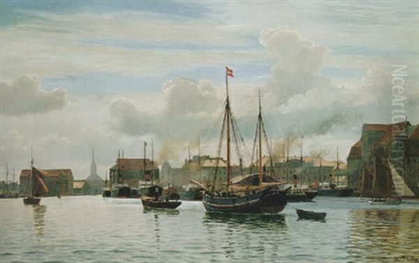 Ships Entering Copenhagen Oil Painting by Christian Vigilius Blache
