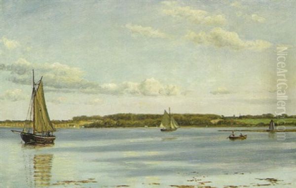 Kalundborg Fjord Med Skibe Oil Painting by Christian Vigilius Blache