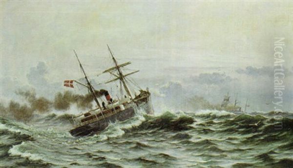 Marine Med Skibe Pa Havet Oil Painting by Christian Vigilius Blache