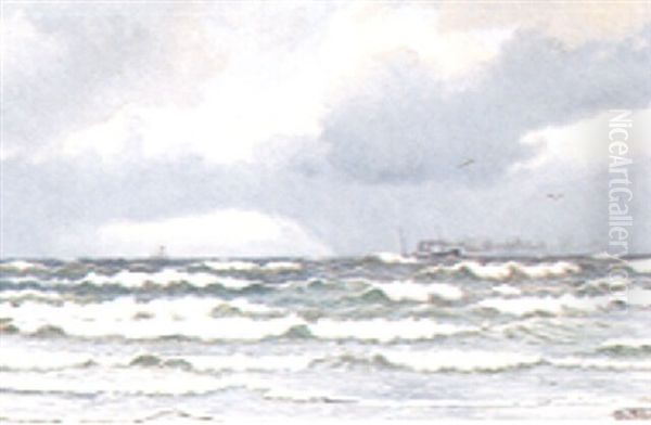 Oprort Hav Med Sejlskib Og Damper Oil Painting by Christian Vigilius Blache