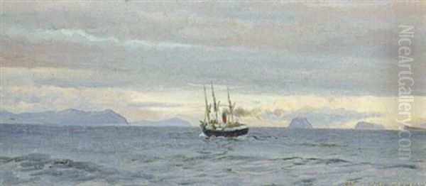 Marine Med Fiskekutter Pa Havet, Antagelig Ved Faeroerne Oil Painting by Christian Vigilius Blache