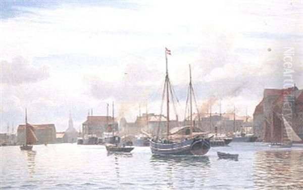 Hamninlopp Med Fartyg Oil Painting by Christian Vigilius Blache