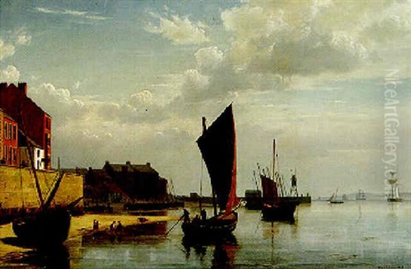 Havneparti Med Optrukne Bade, Muligvis Fra Hartlepool Oil Painting by Christian Vigilius Blache