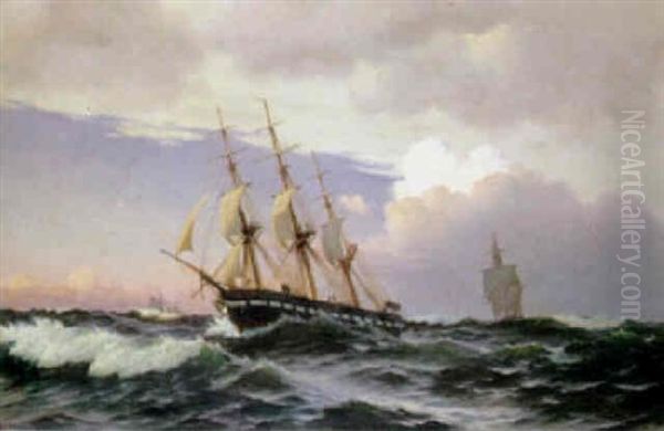 Shipping Off The Danish Coast Oil Painting by Christian Vigilius Blache