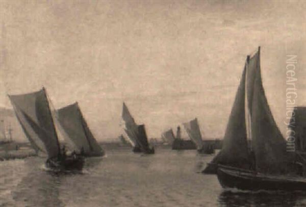 Sejlbade Gar Ud Fra Et Fiskerleje Oil Painting by Christian Vigilius Blache