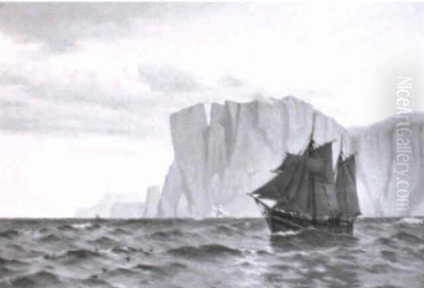 Sejlskib Ved H+je Klippeskr+nter Oil Painting by Christian Vigilius Blache