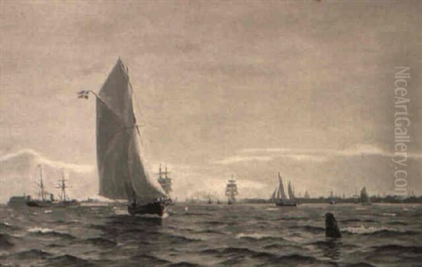Skibe I Indsejlingen Til Kobenhavns Havn Oil Painting by Christian Vigilius Blache
