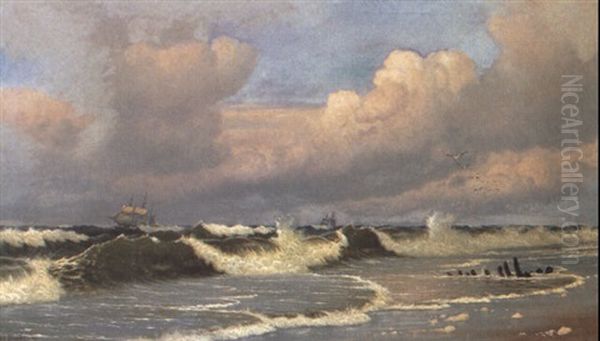 Marine Med Staerk Braending Oil Painting by Christian Vigilius Blache