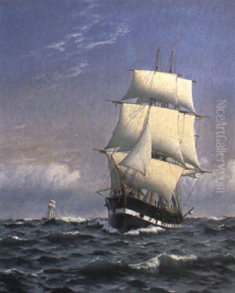 Marine Med Skib For Fulde Sejl Oil Painting by Christian Vigilius Blache