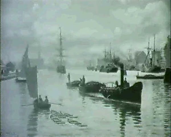 Livlig Trafik I Kobenhavns Havn Oil Painting by Christian Vigilius Blache