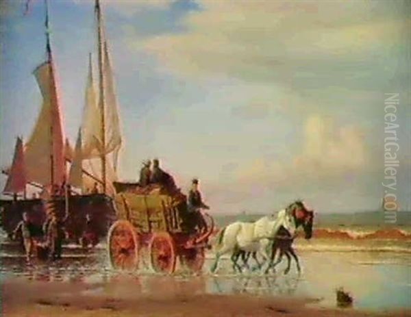 Kystparti Med Hestekoretoj Og Fiskere Der Lodser Fisk Oil Painting by Christian Vigilius Blache