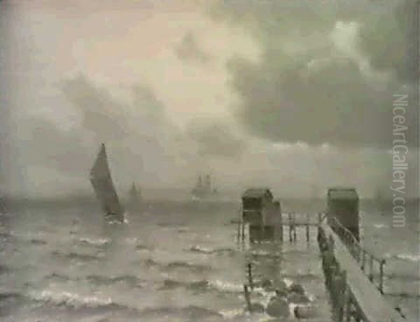 Nordsjaellandsk Kystparti Med                               Udsigt Mod Hven Oil Painting by Christian Vigilius Blache