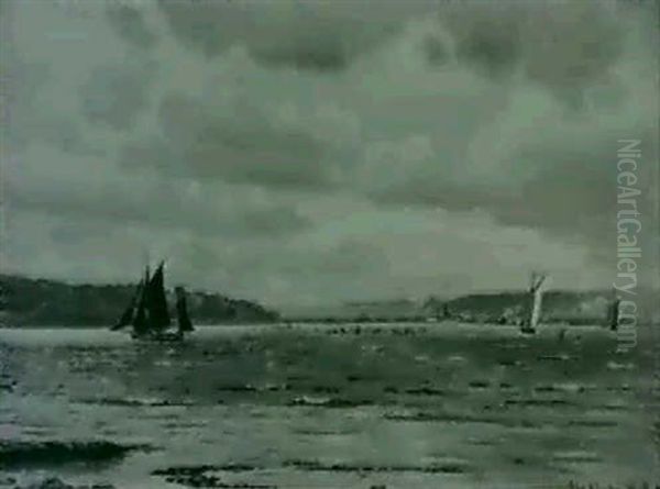 Marine Med Sejlskibe, Fra Vejle Fjord Oil Painting by Christian Vigilius Blache