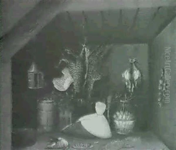 Still Life Of Dead Game And Fish In An Interior;            Still Life Of Dead Game In An Interior (a Pair) Oil Painting by Benjamin Blake