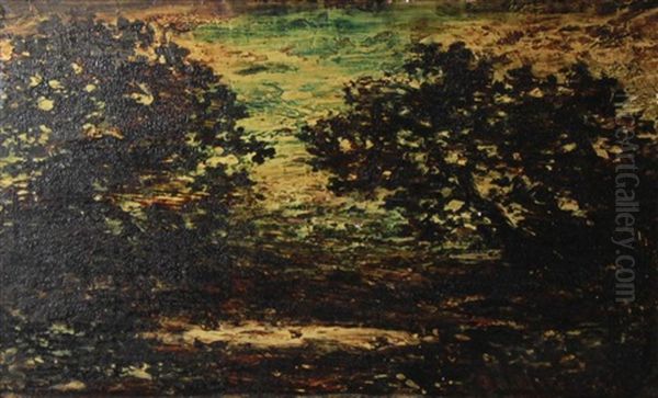Sunset Scene- Dark Trees Around A Pool Oil Painting by Ralph Albert Blakelock