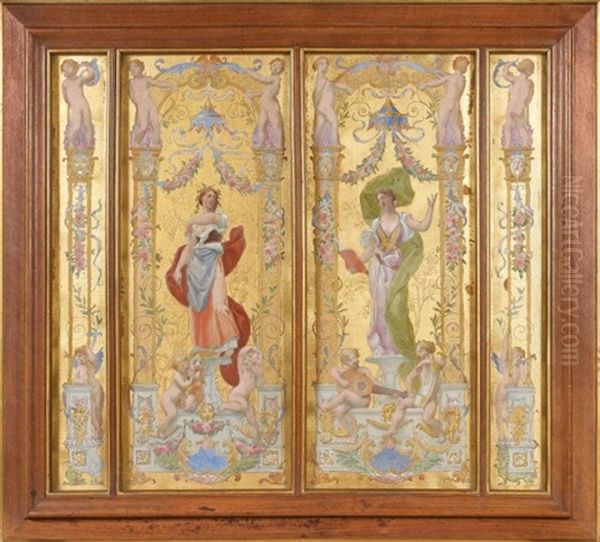 La Comedie Et La Musique (4 Designs In 1 Frame, Various Sizes) Oil Painting by Joseph Paul Blanc